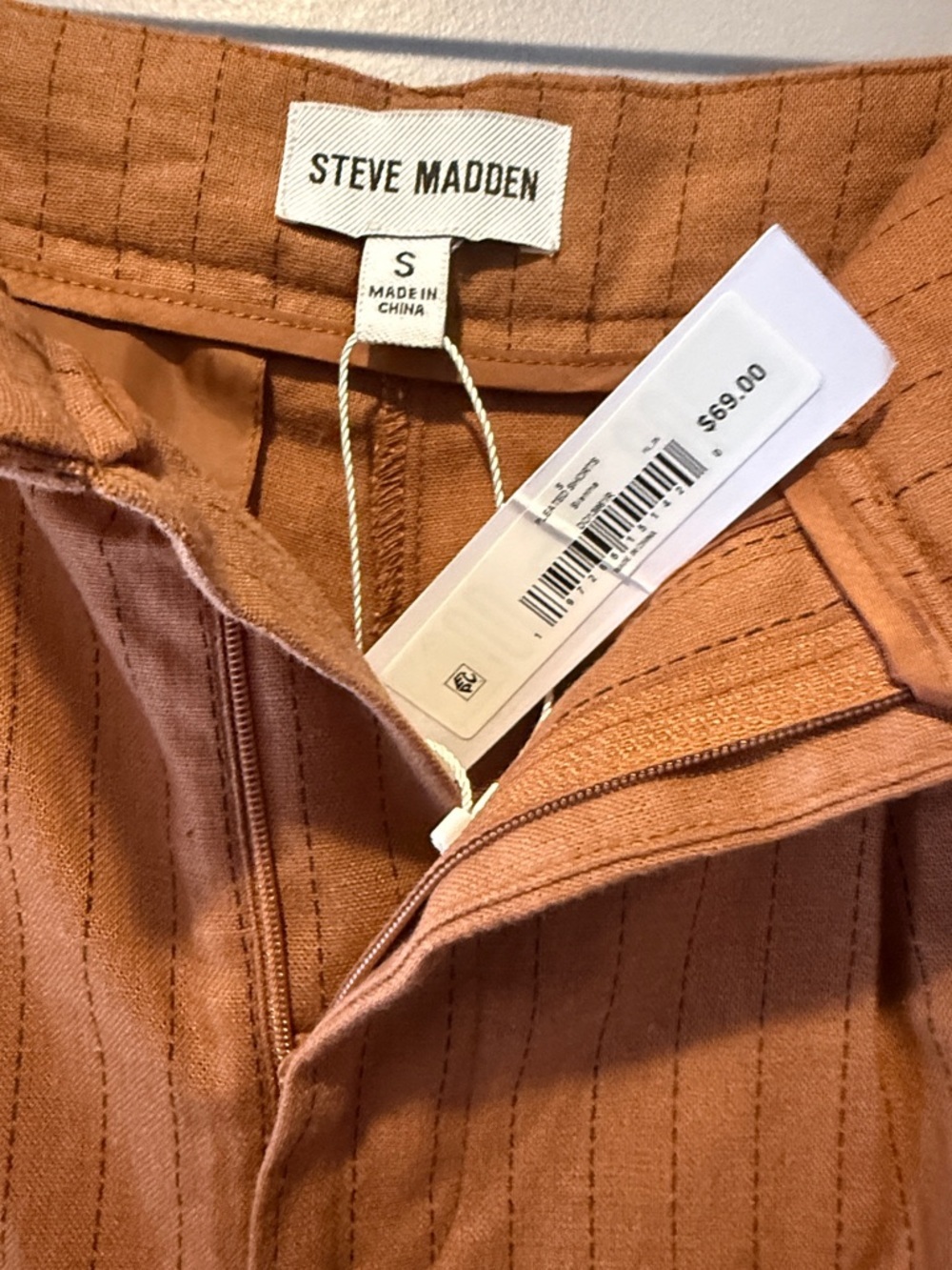 Steve Madden Rust Pinstripe High-Rise Shorts S - Picture 5 of 11